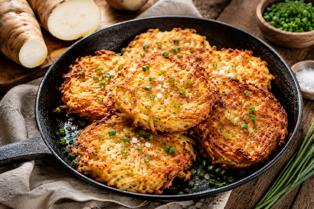 Lektinfreie Hash Browns aus weißer Süßkartoffel oder Maniok
